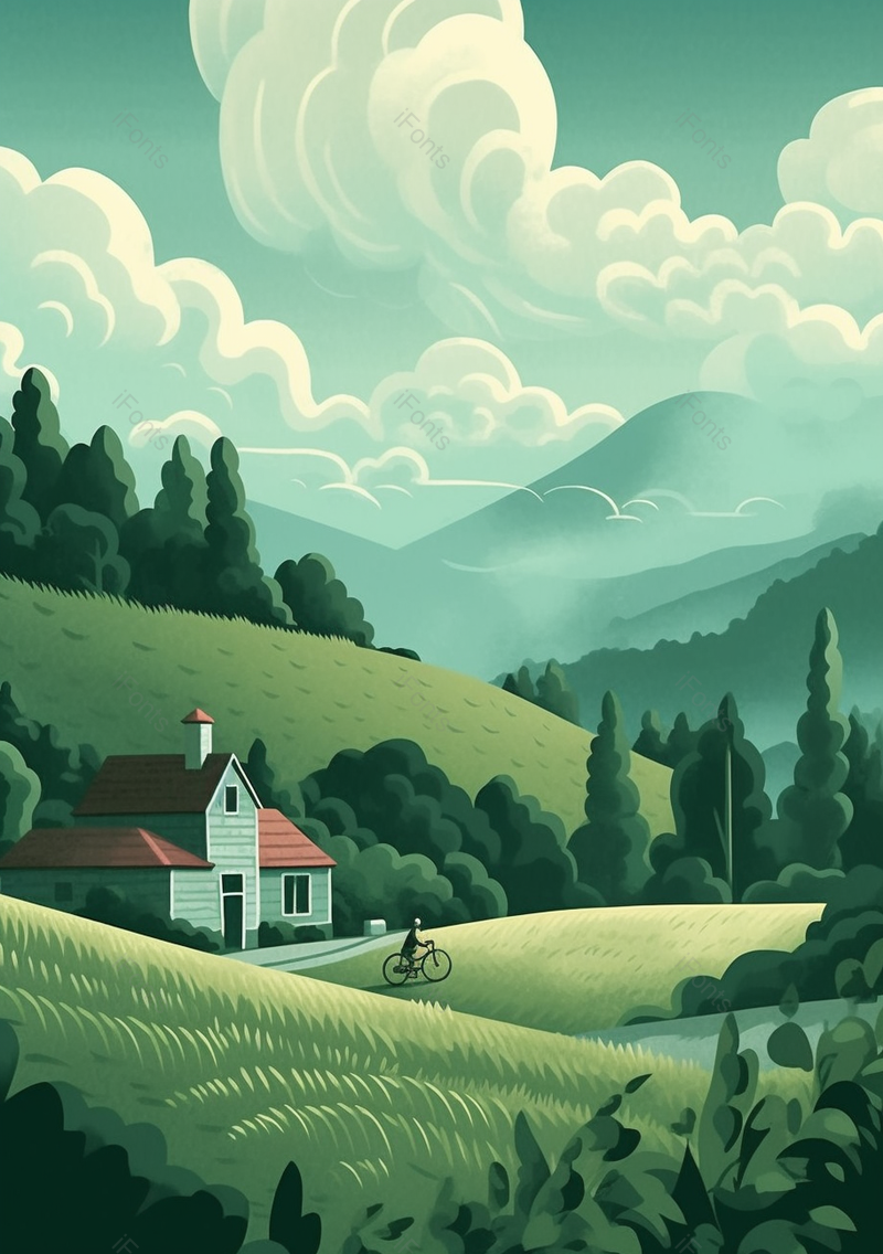 在美丽的风景小房屋旁边骑车手绘背景,插画/手绘图,插画/手绘图库,插画/手绘图下载,插画/手绘